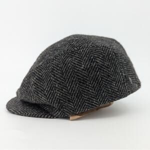Vintage 100% Wool Herringbone Flat Cap Newsboy Hat Size 7-7 1/8 Made in USA